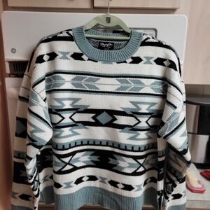 Geometric Patterned Sweater - Blue, Gray, White MED